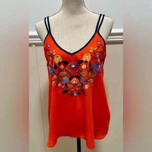 Eyeshadow Embroidered Floral Orange Camisole Top L Tank Vneck Cottage Bohemian